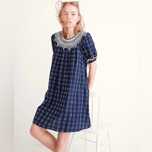 MADEWELL Embroidered Puff-Sleeve Babydoll DRESS - Picture 1 of 10